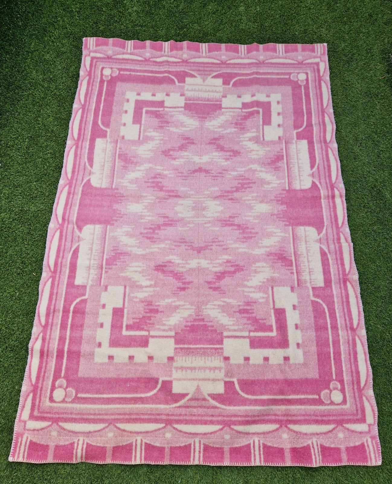 Vintage 100% wollen deken van AaBe Tilburg roze/wit gemêleer, Ophalen of Verzenden, Gebruikt