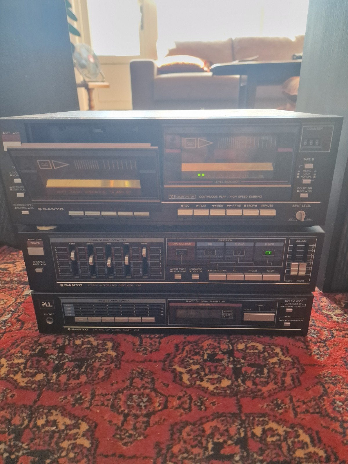 Sanyo Cassettedeck en versterker torenset, Ophalen, Dubbel, Overige merken, High speed dubbing