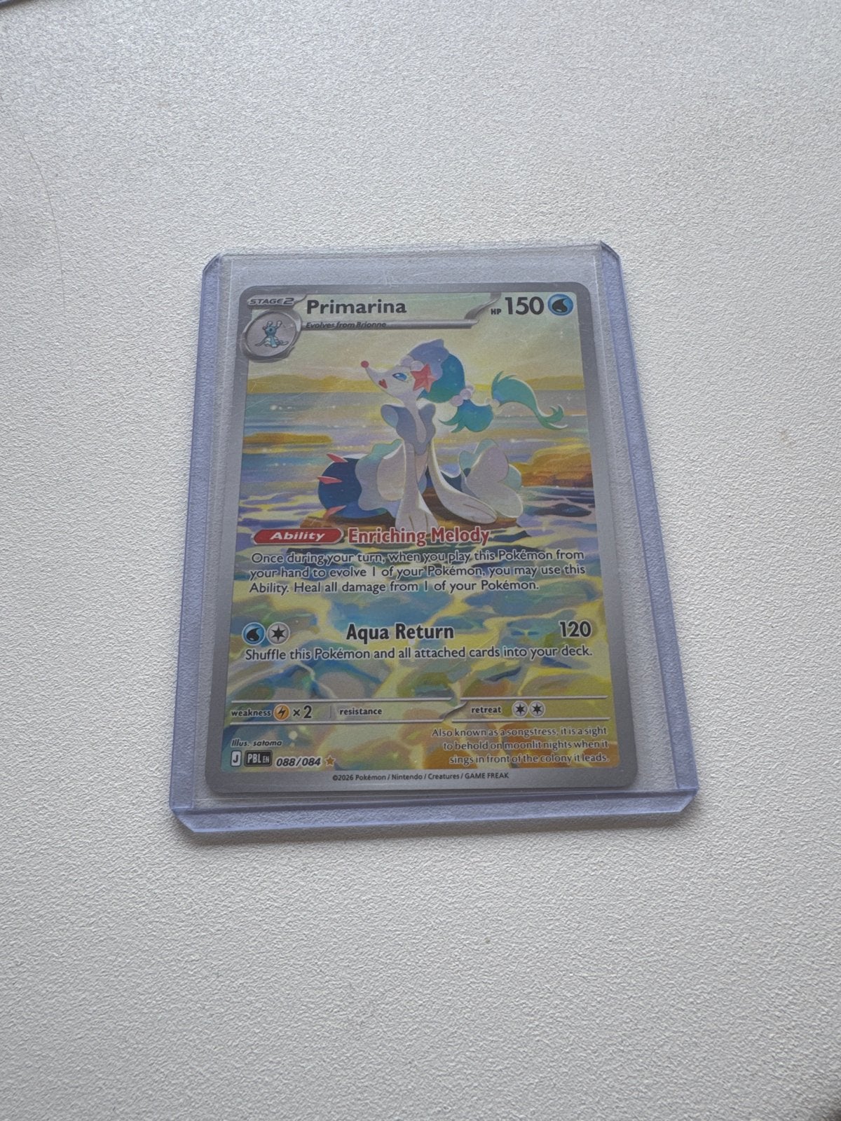 Pokémon Kaart: Primarina 088/084 - Zeldzaam!, Ophalen, Zo goed als nieuw, Losse kaart, Foil