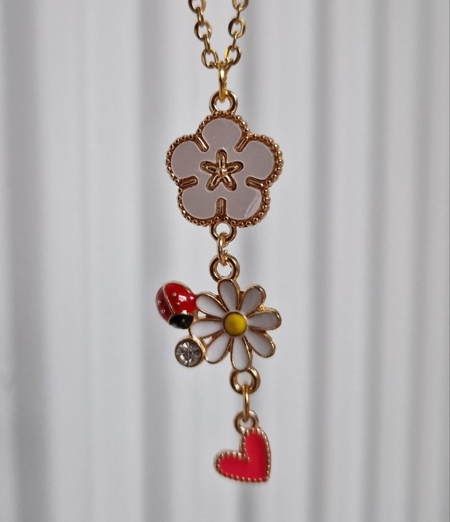 Ketting met lieveheersbeestje en bloem, Overige materialen, Verstelbaar, Nieuw, Ophalen of Verzenden