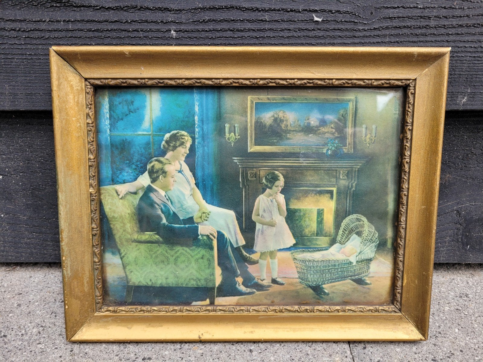 Oude fotolijst goudkleurig binnenmaat H 21 x B 28,5 cm., Ophalen of Verzenden, Gebruikt, Hout