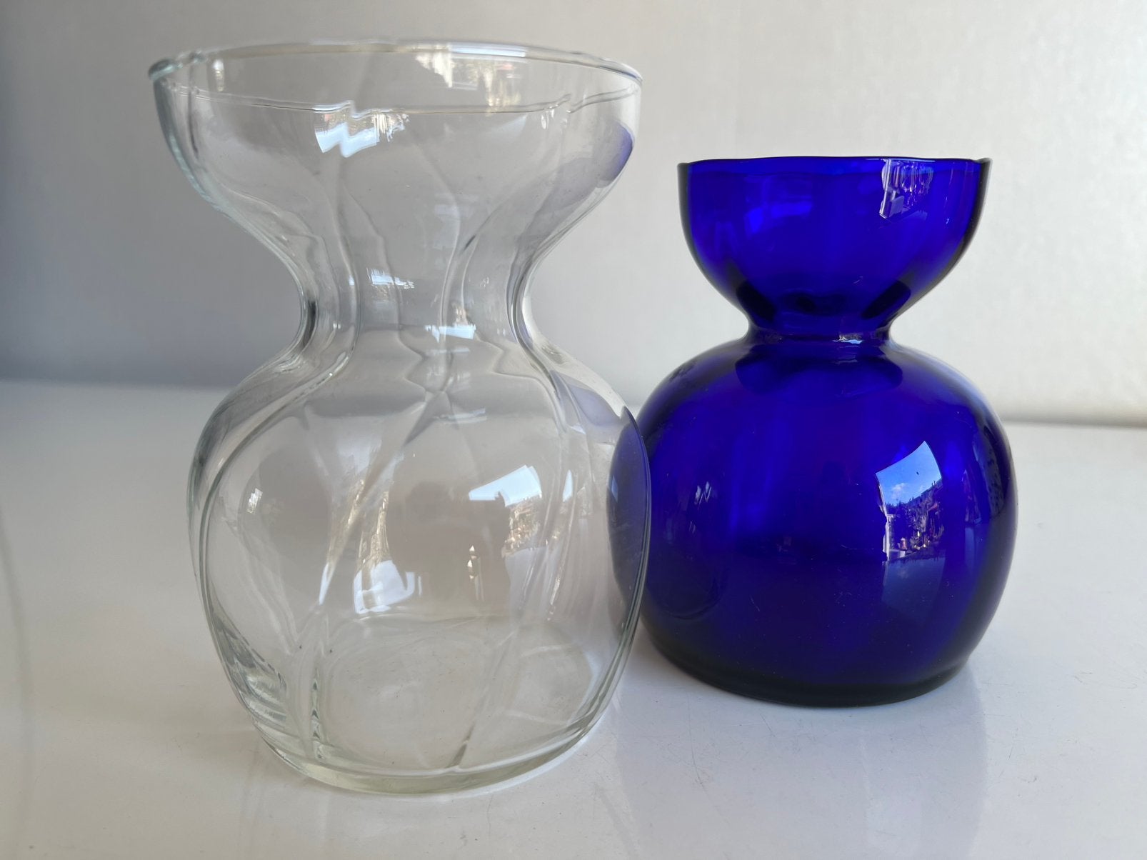 2 Vintage Holmegaard Bloembol Hyacinth Vaas Helder Blauw, Antiek en Kunst, Antiek | Glas en Kristal, Ophalen of Verzenden