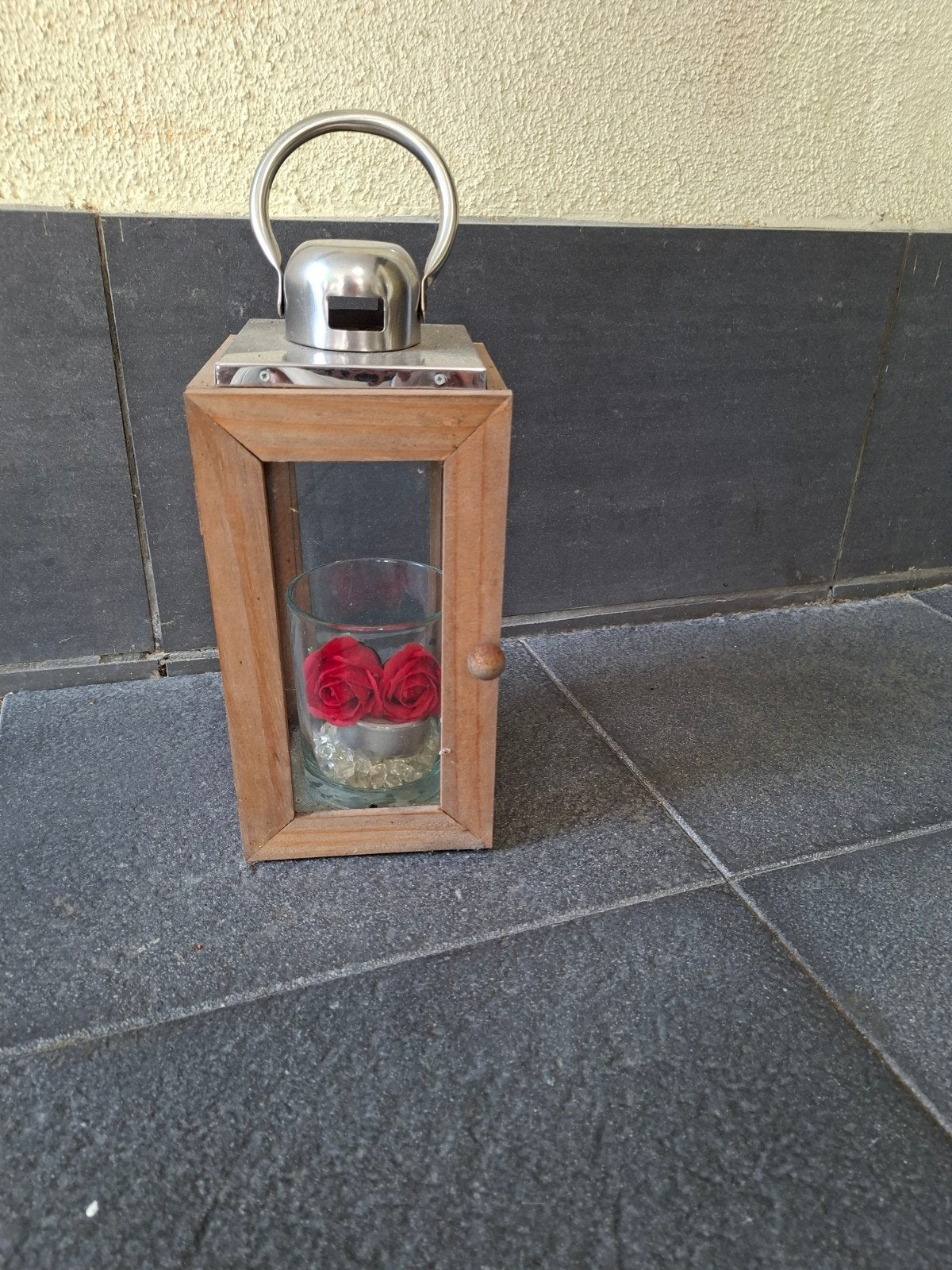 Houten windlicht met metalen handvat, Ophalen, Hout, Gebruikt, Landelijk
