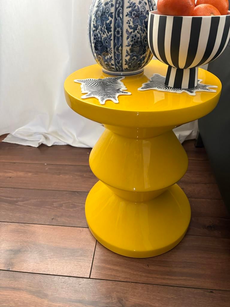 Pols Potten Kruk Bijzettafel Geel, 45 tot 60 cm, Overige materialen, Minder dan 55 cm, Rond
