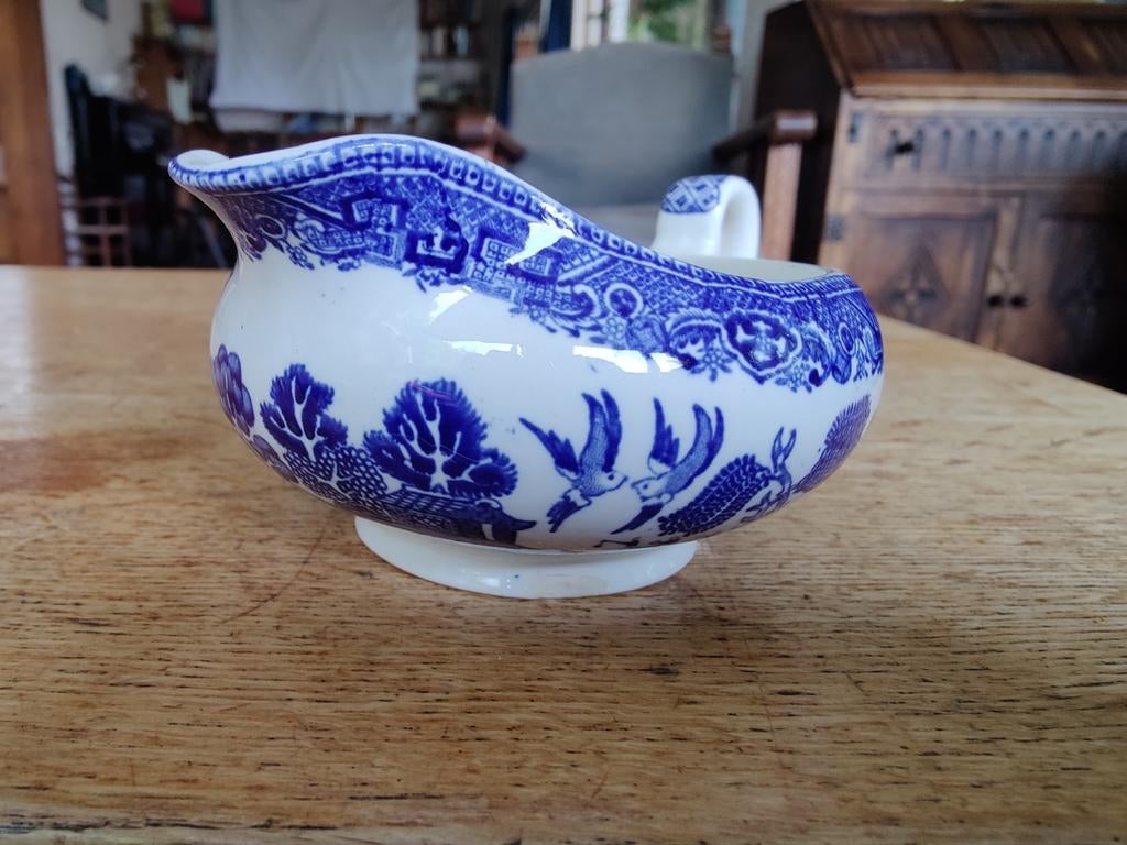 Antieke Engelse Old Willow Pattern Sauskom, Ophalen of Verzenden