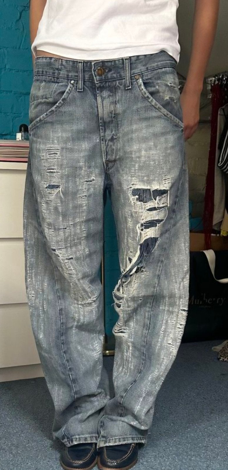 Levis Engineered shredded twisted baggy loose jeans, W36 - W38 (confectie 52/54), Levi's, Blauw, Ophalen of Verzenden
