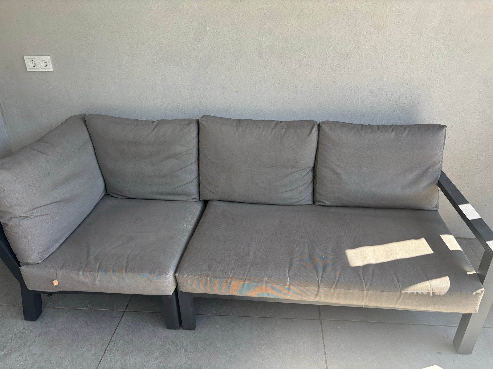 Moderne aluminium loungeset met teakhouten tafel, Ophalen, 5 zitplaatsen, Gebruikt, Aluminium