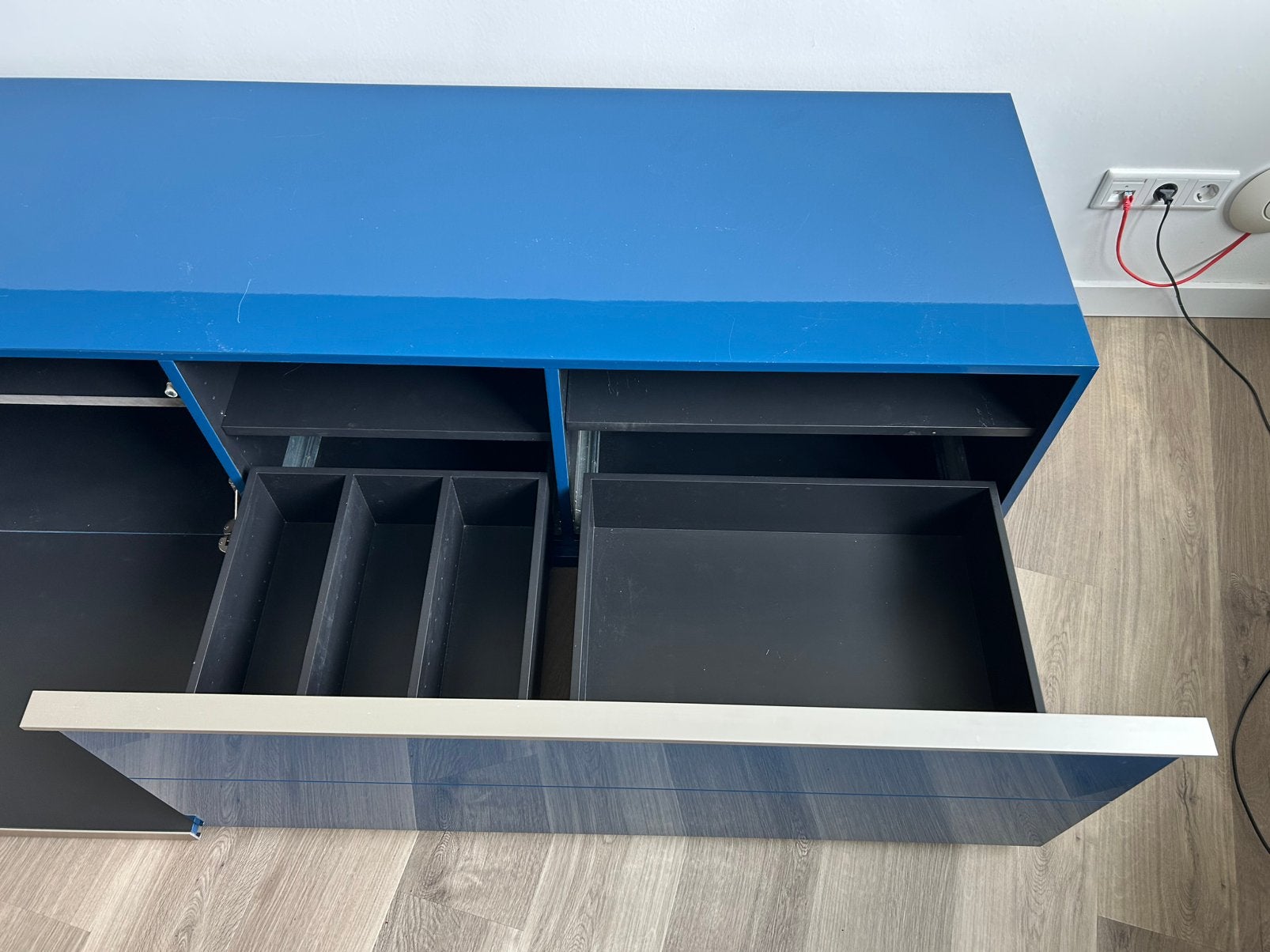 Hoogglans blauw (RAL 5001)Dressoir/TV kast, modern en strak, Gebruikt, Modern en strak, Met lade(s), 200 cm of meer