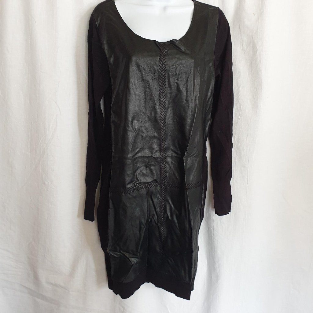 Gave zwarte jurk, imitatieleren voorkant mt M merk Expresso, Maat 38/40 (M), ., Zwart, Ophalen of Verzenden