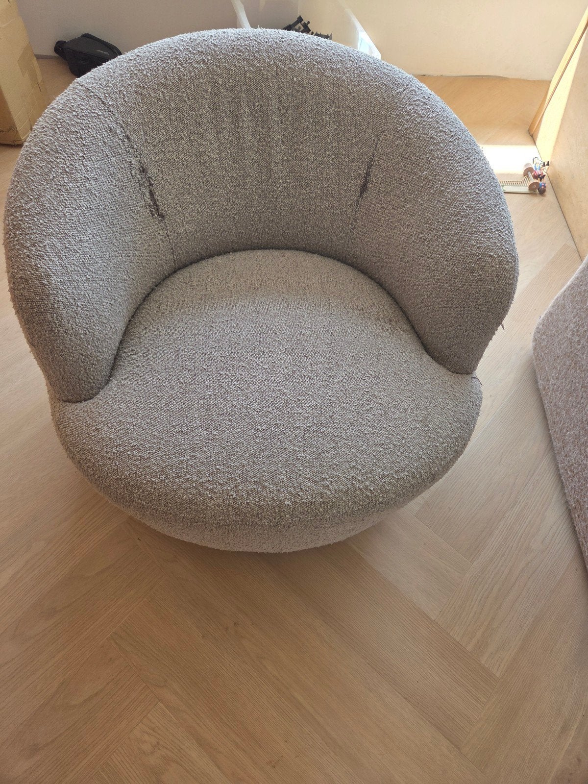 WOOOD Bouclé Draaifauteuil - Wolgrijzig., Gebruikt, Modern, Bouclé, Ophalen of Verzenden, Eén