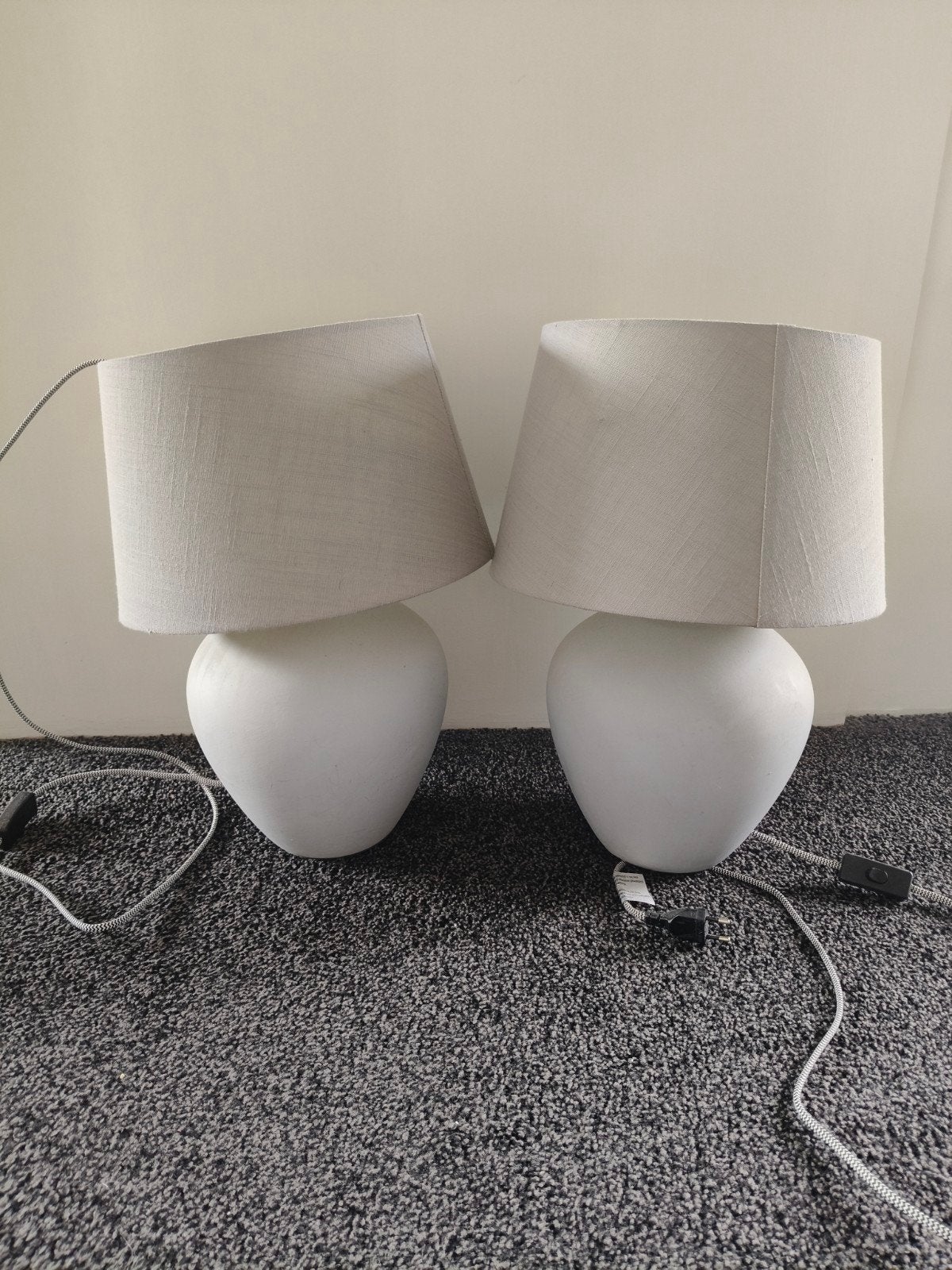 Set van 2 moderne tafellampen met stoffen kap, Ophalen, Gebruikt, Overige materialen, Modern, Scandinavisch