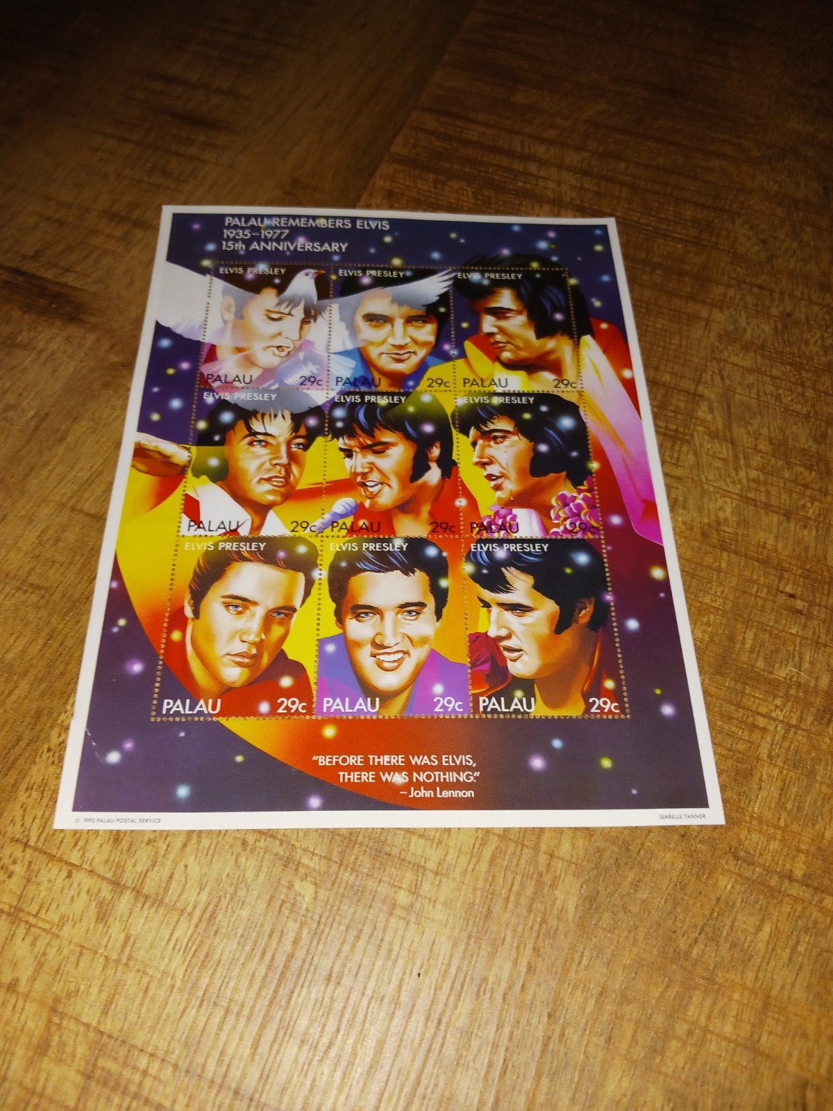 Palau Elvis Presley postzegelvel 15e jubileum 1992, Ophalen of Verzenden