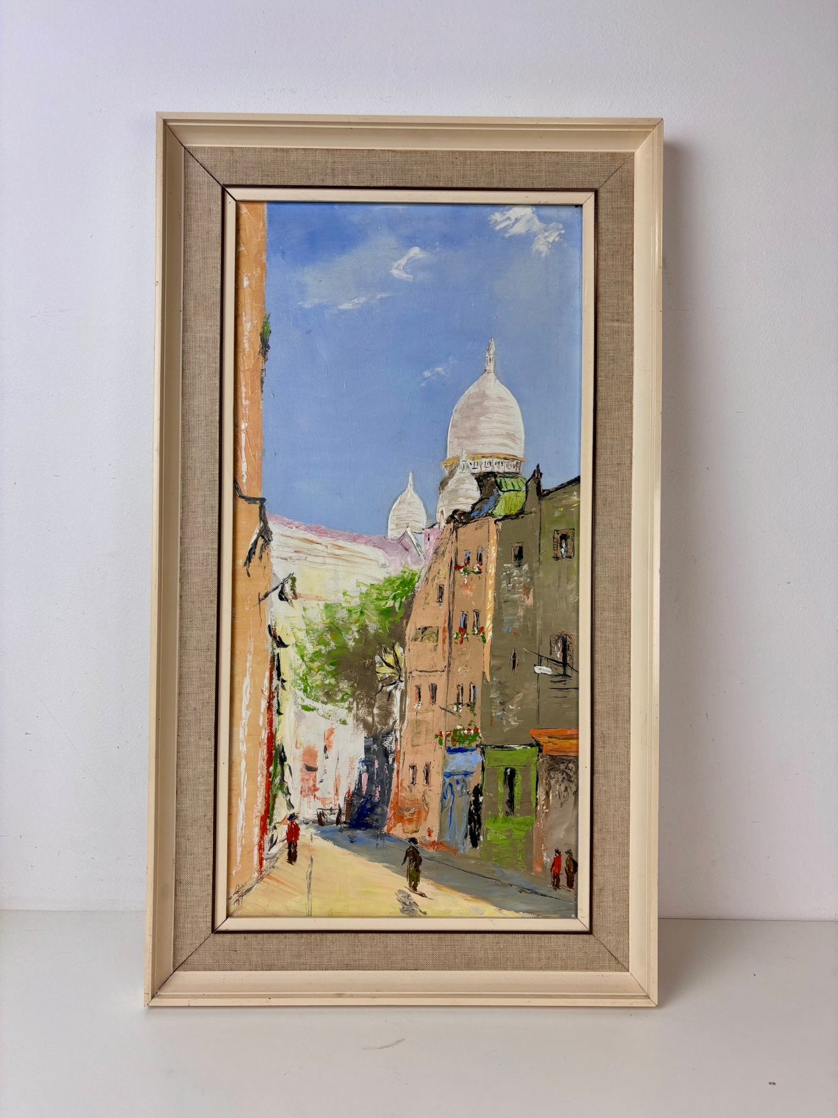 Montmartre, Parijs – straatgezicht met Sacré‑Cœur, olieverf, Ophalen of Verzenden