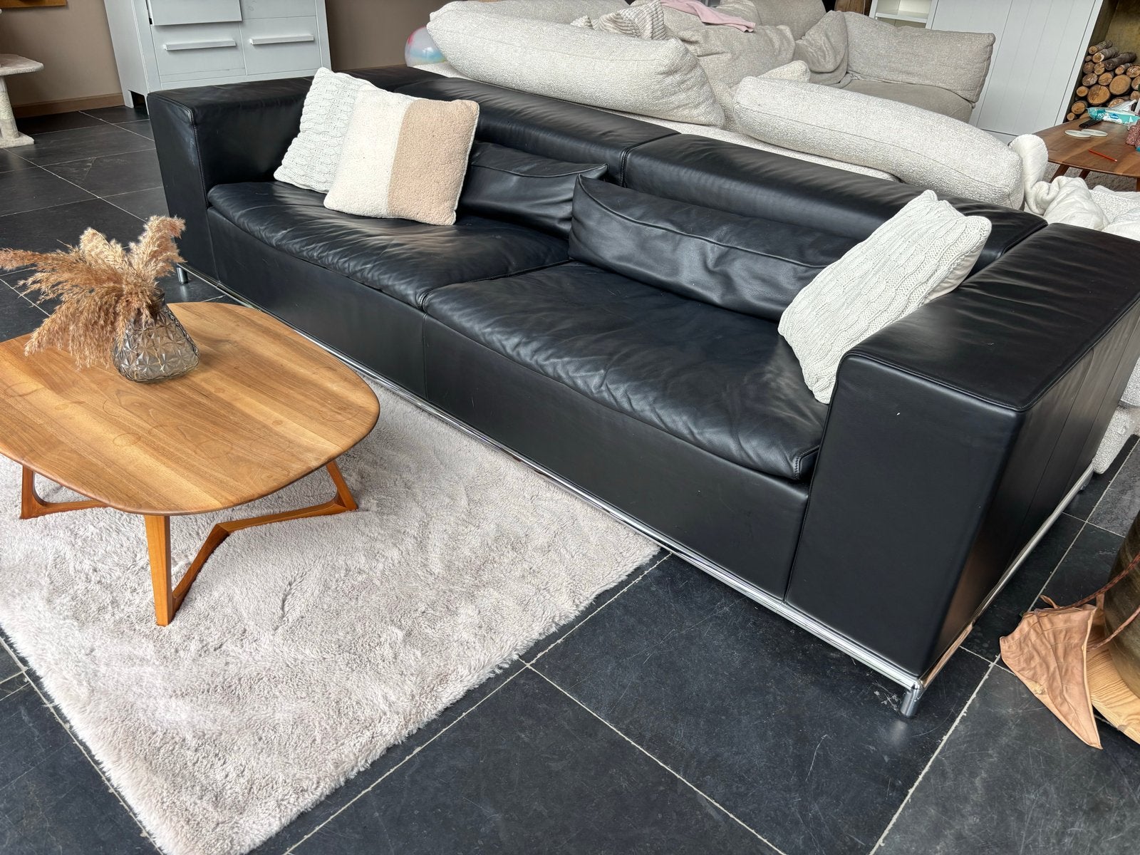 De Sede DS 7 Zwart Lederen Bank - Tijdloos Design, Ophalen, Gebruikt, 100 tot 125 cm, Driepersoons
