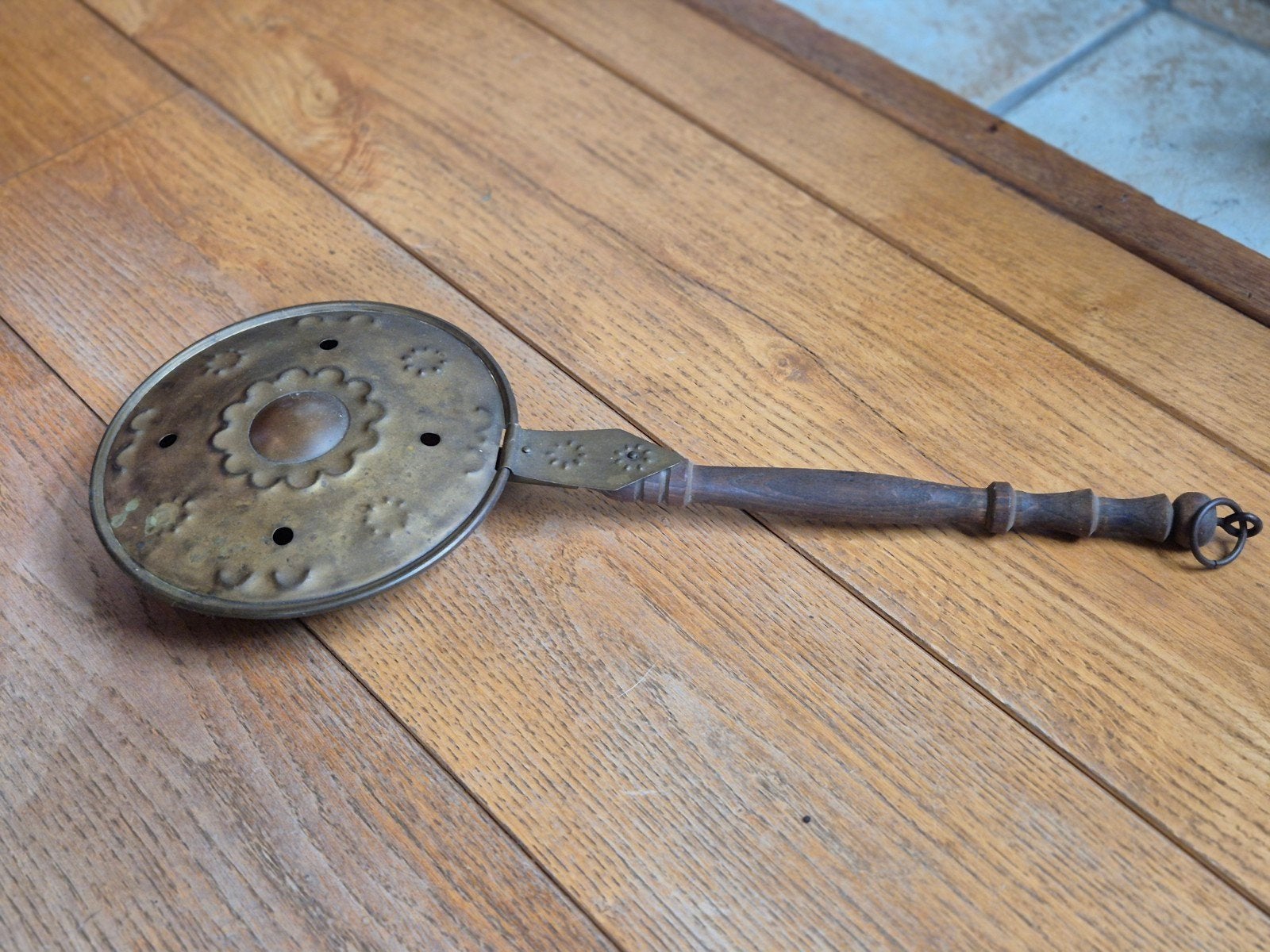 Antieke Koperen Kolenpan met Houten Handvat, Antiek en Kunst, Ophalen of Verzenden, Koper