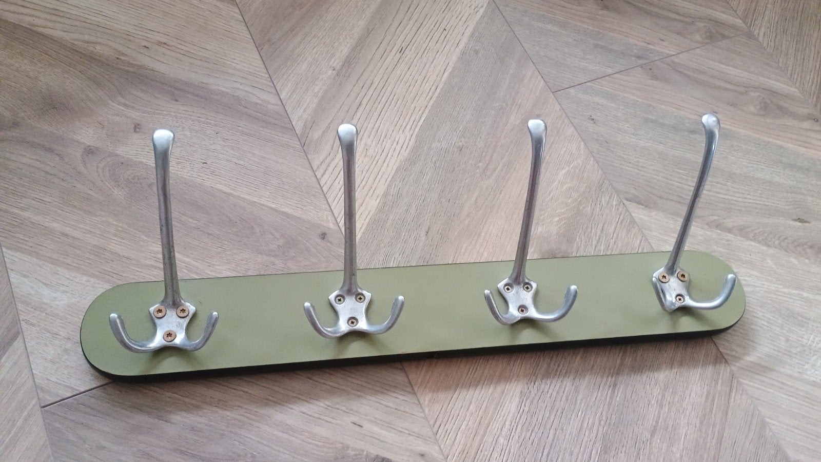 Vintage wandkapstok met 4 haken - groen/grijs, Huis en Inrichting, Wandkapstok, Gebruikt, Ophalen of Verzenden, Minder dan 100 cm