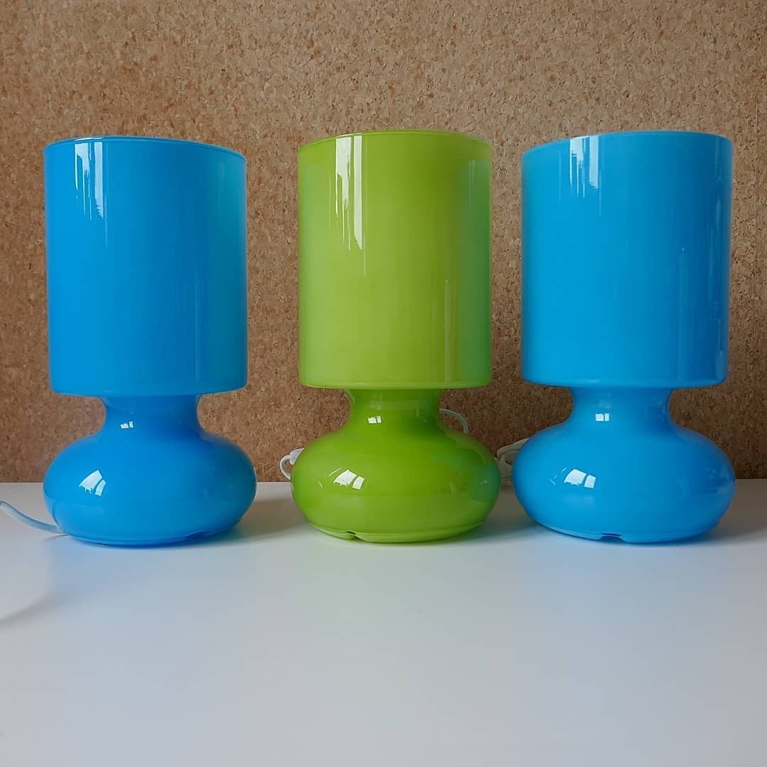 2 Vintage IKEA Lykta mushroomlampen hemelsblauw, Huis en Inrichting, Lampen | Tafellampen, Ophalen of Verzenden, Zo goed als nieuw