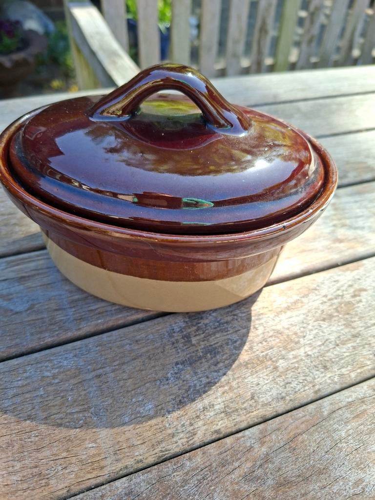 Vintage aardewerken ovenschaal met deksel, Antiek en Kunst, Antiek | Keramiek en Aardewerk, Ophalen of Verzenden