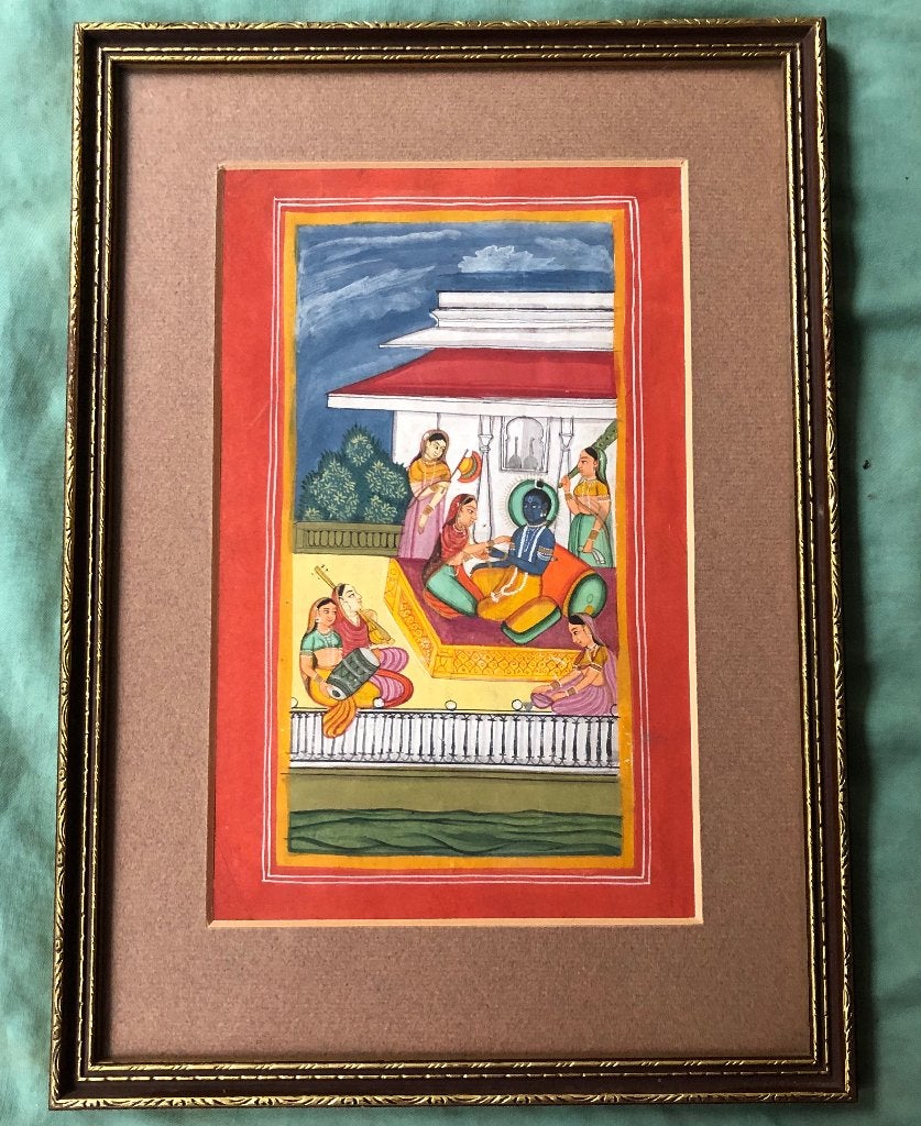 Indiase miniatuurschildering in lijst 4, Schilderij, India, Ophalen of Verzenden, Papier/karton