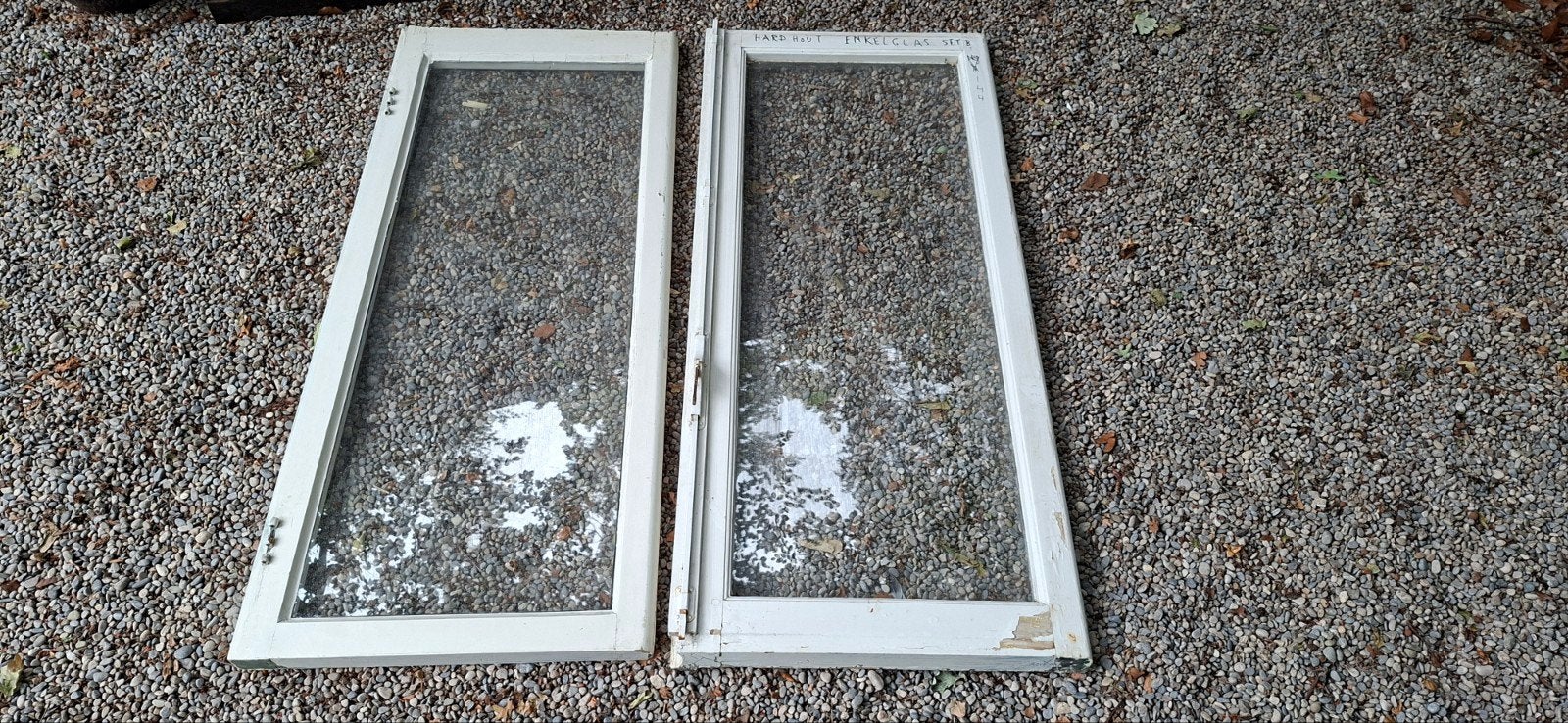 2 Hardhouten ramen met enkelglas. 146x62cm, Doe-het-zelf en Verbouw, Glas en Ramen, Ophalen, Gevelraam of Ruit, Gebruikt, 80 tot 120 cm