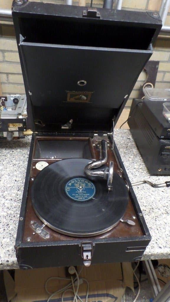 Antieke koffergrammofoon, HMV, Mod 101, 1925/30-(#9037), Ophalen of Verzenden