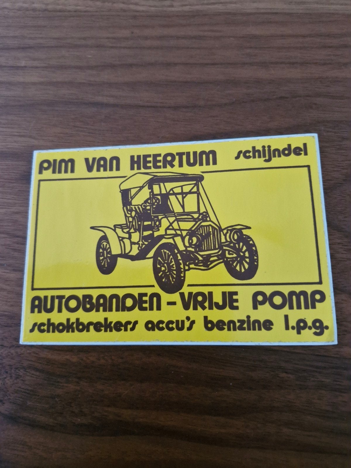 730 Vintage sticker Pim van Heertum Schijndel 14x10 cm, Ophalen of Verzenden, Zo goed als nieuw, Auto of Motor