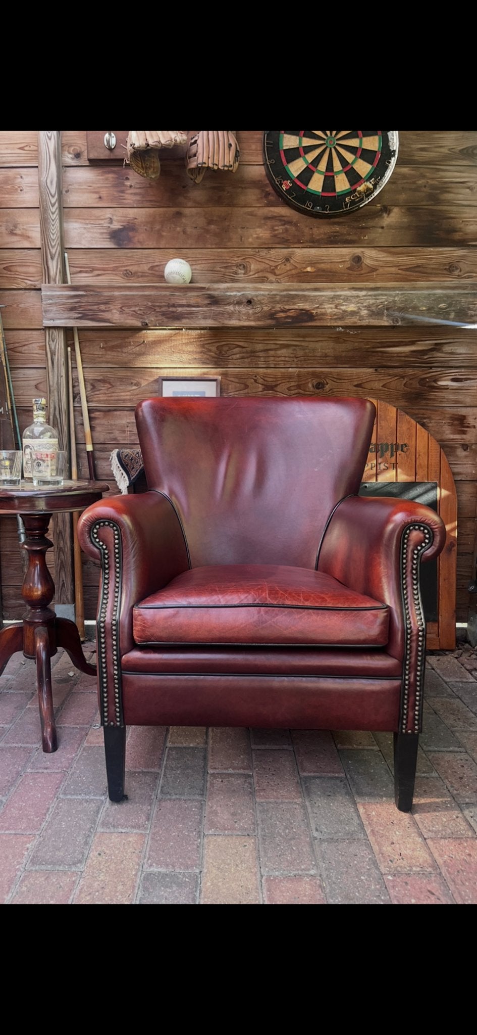 Leren fauteuil - Chesterfield stijl - Bordeau rood, Ophalen of Verzenden, Zo goed als nieuw, 75 tot 100 cm, Leer