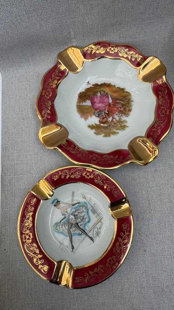 Vintage asbakken met gouden rand en afbeeldingen, Ophalen of Verzenden