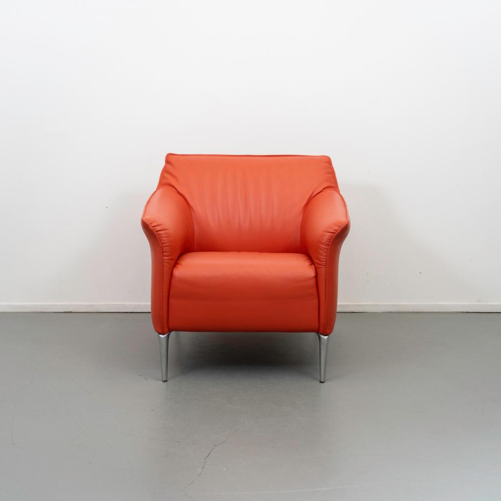 1x Leolux Mayon Fauteuil Oranje Leer - Staal, Huis en Inrichting, Fauteuils, Niet ingevuld, Niet ingevuld, 75 tot 100 cm, Ophalen of Verzenden