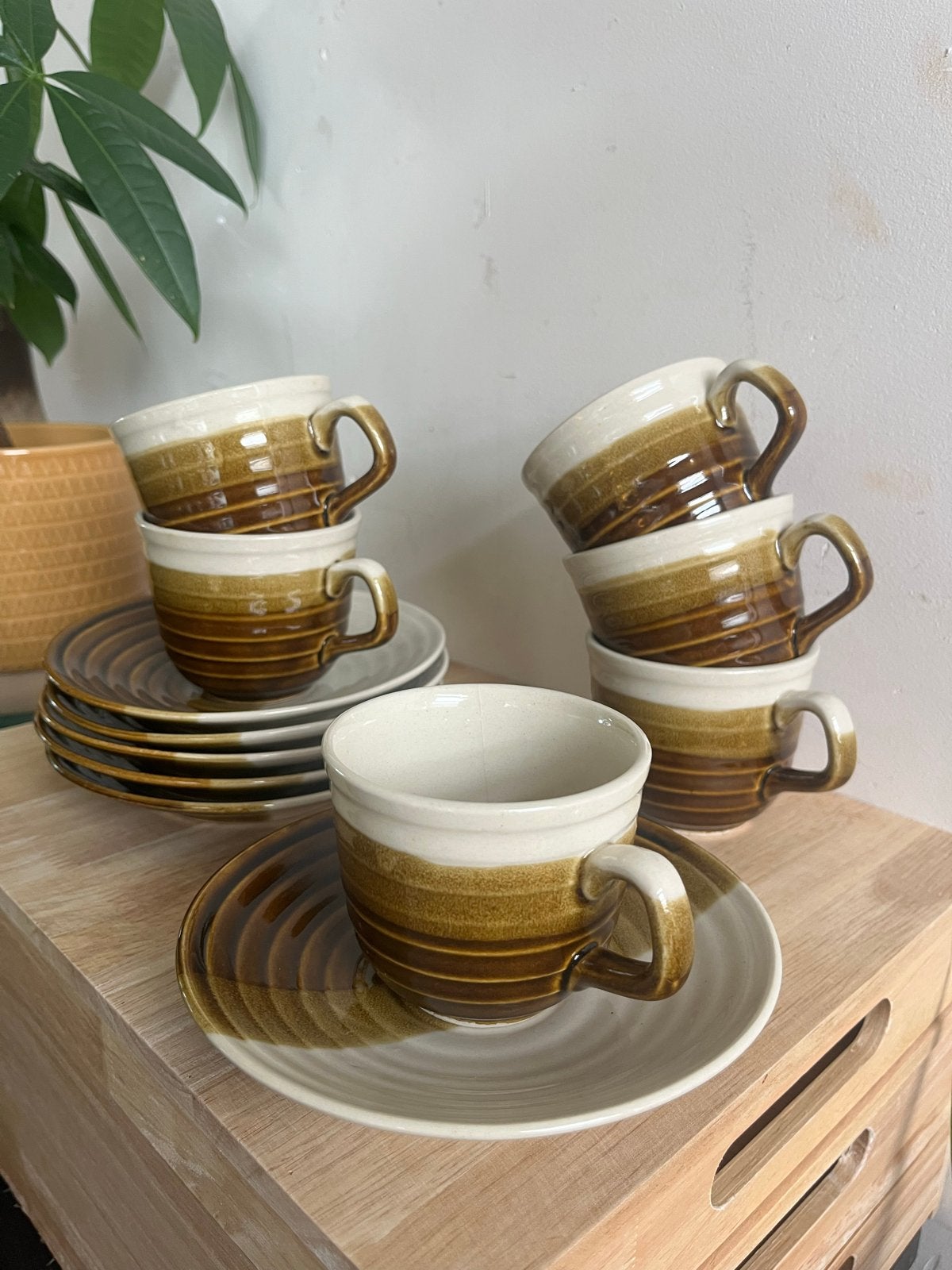 Vintage Hitkari kopjes en schotels - set van 6, Overige merken, Keramiek, Vintage, Ophalen of Verzenden