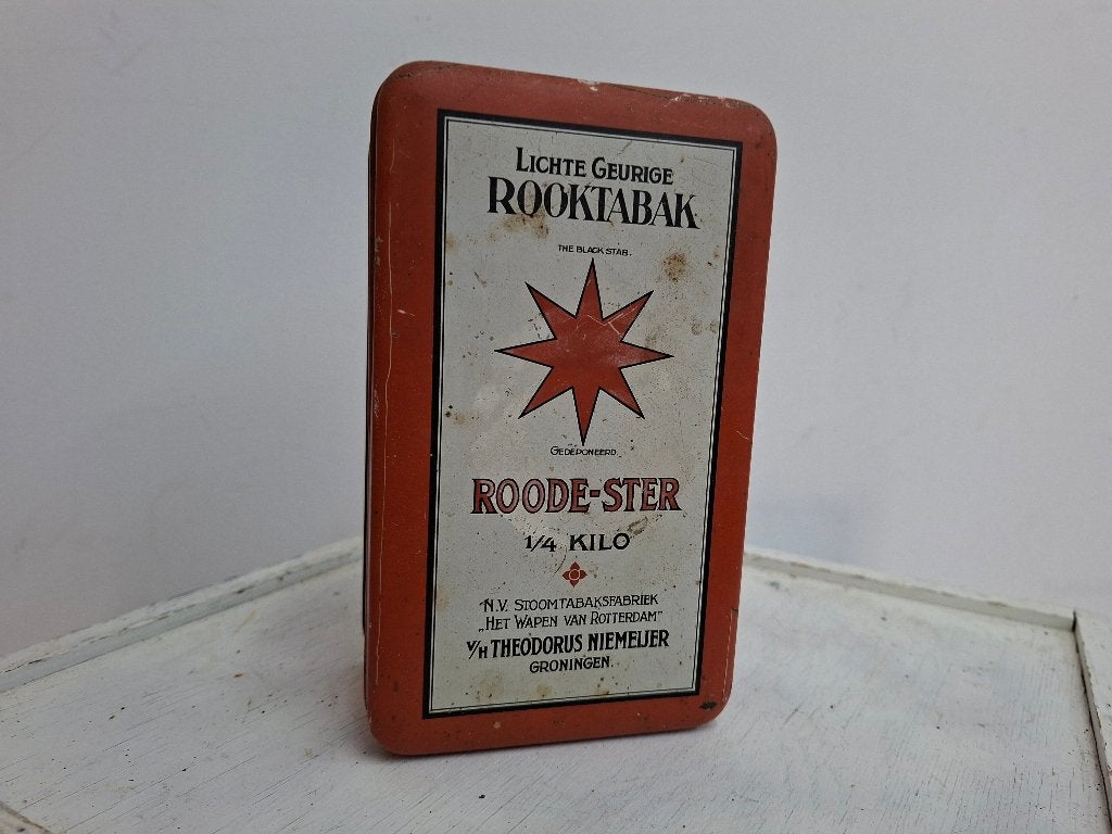 oud blik roode ster tabak 1/4 kilo, Verzamelen, Ophalen of Verzenden, Gebruikt, Overige