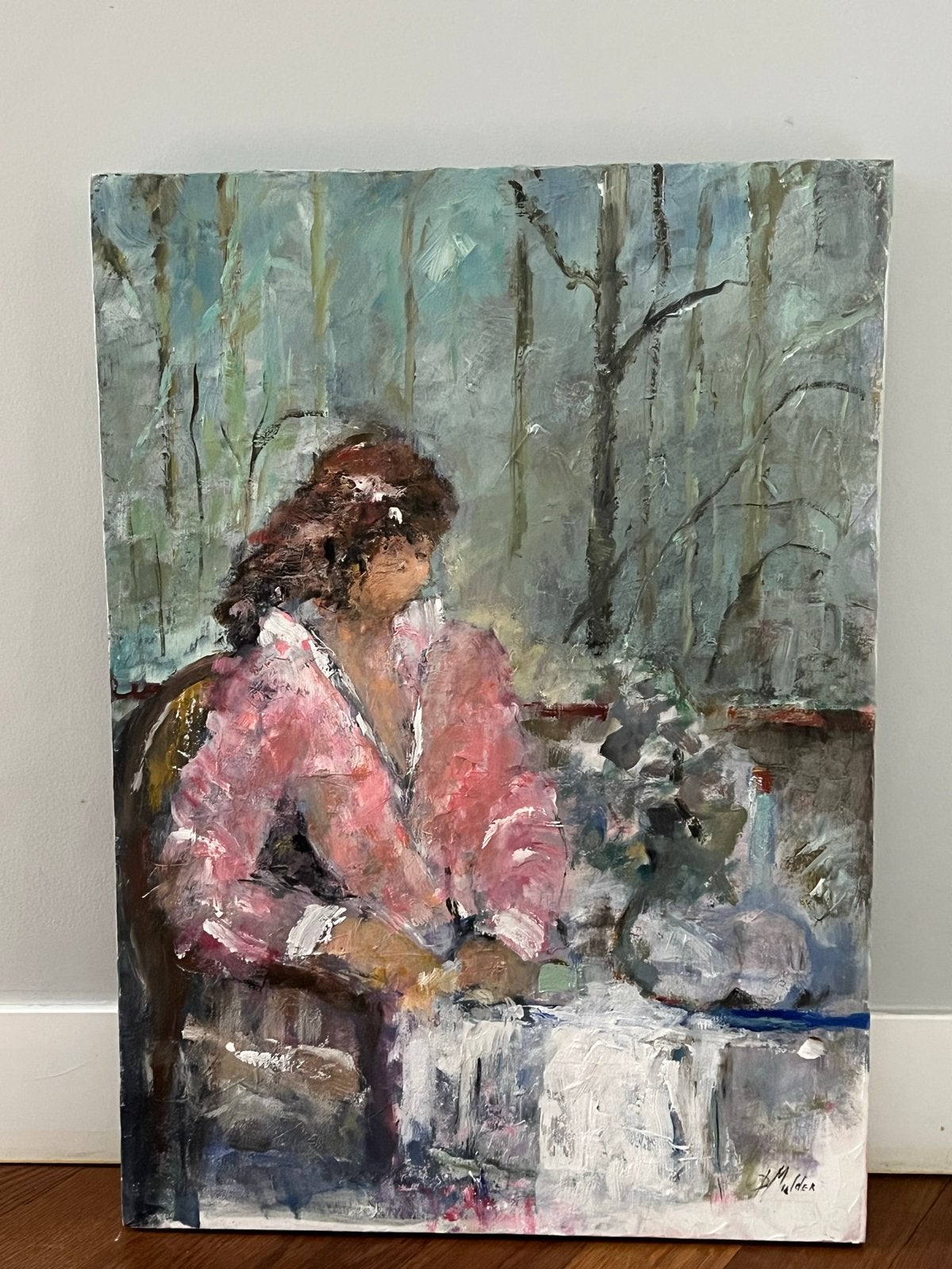 Schilderij D. Dijkman-Mulder: Vrouw in serre, Antiek en Kunst, Doek, Portret of Personen, Realistisch, Ophalen of Verzenden
