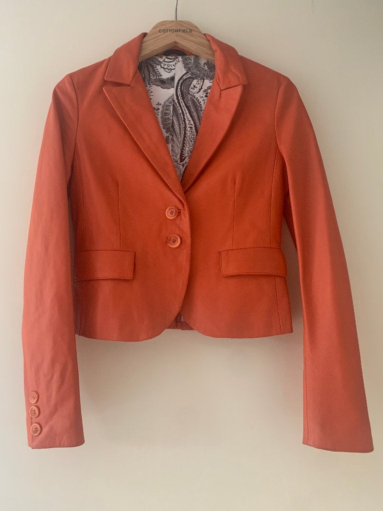 Oranje leer jas, Ophalen of Verzenden, Zo goed als nieuw, Maat 36 (S), Oranje