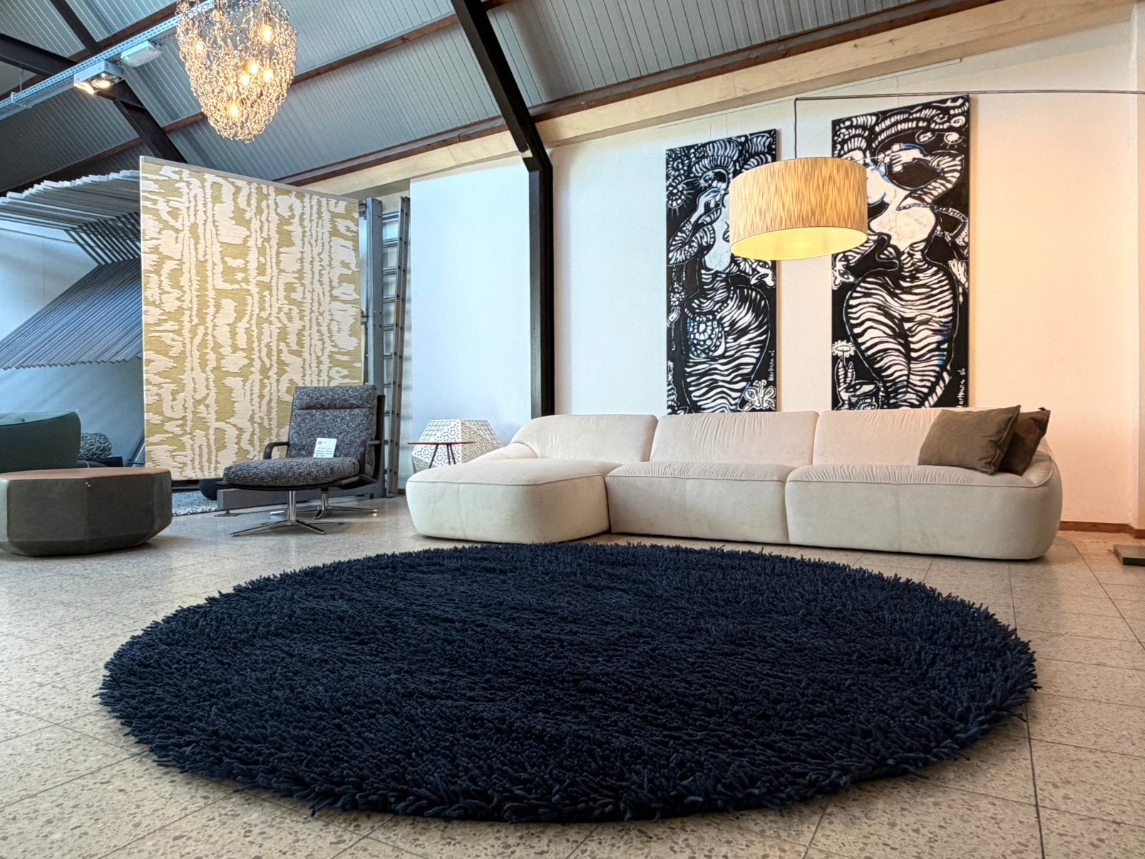 Brink en Campman Longbarn Bloom / Gravel tapijt round, Ophalen, Blauw, Rond, Nieuw
