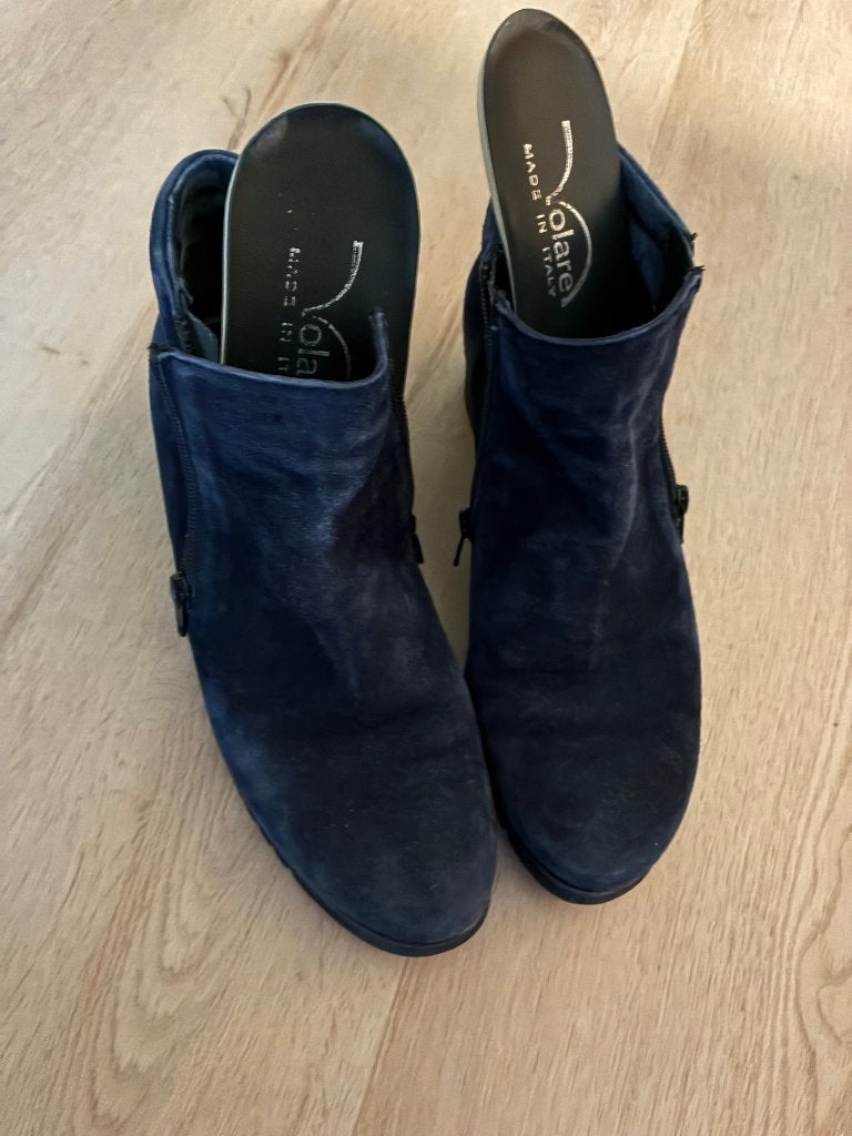 Volare blauwe nubuck enkellaarsjes met sleehak, Ophalen, Blauw, Lage of Enkellaarzen, Volare