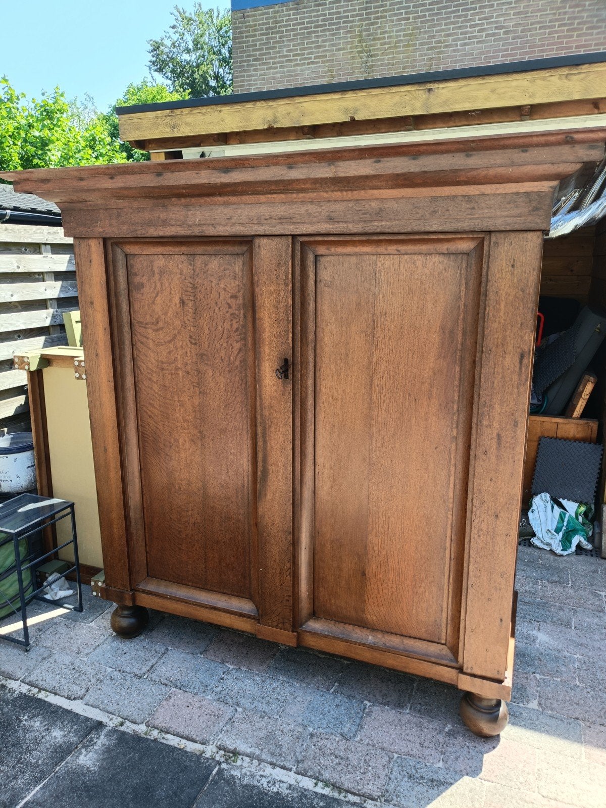 Antieke eikenhouten kast met lade en planken, Ophalen