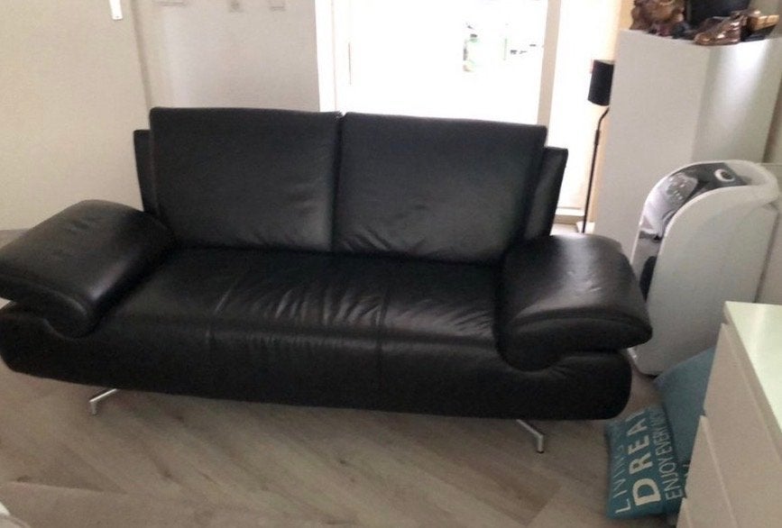 Mooie lederen montel designer bank zwart, Ophalen, 150 tot 200 cm, Tweepersoons, Zo goed als nieuw