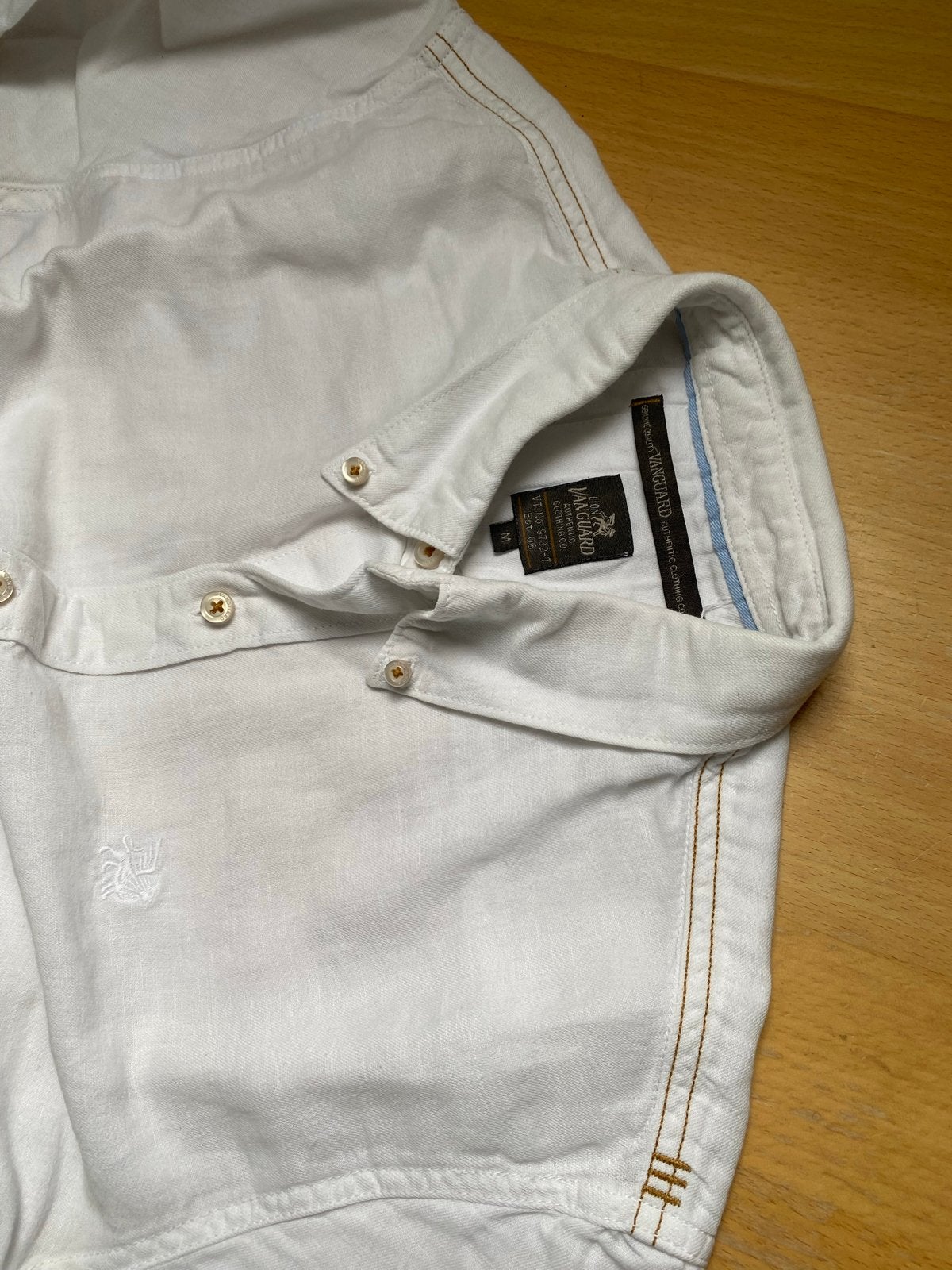 Vanguard Wit half Linnen Overhemd M - Vintage Racing Stijl, Verzenden, Gedragen, Wit, Halswijdte 39/40 (M)