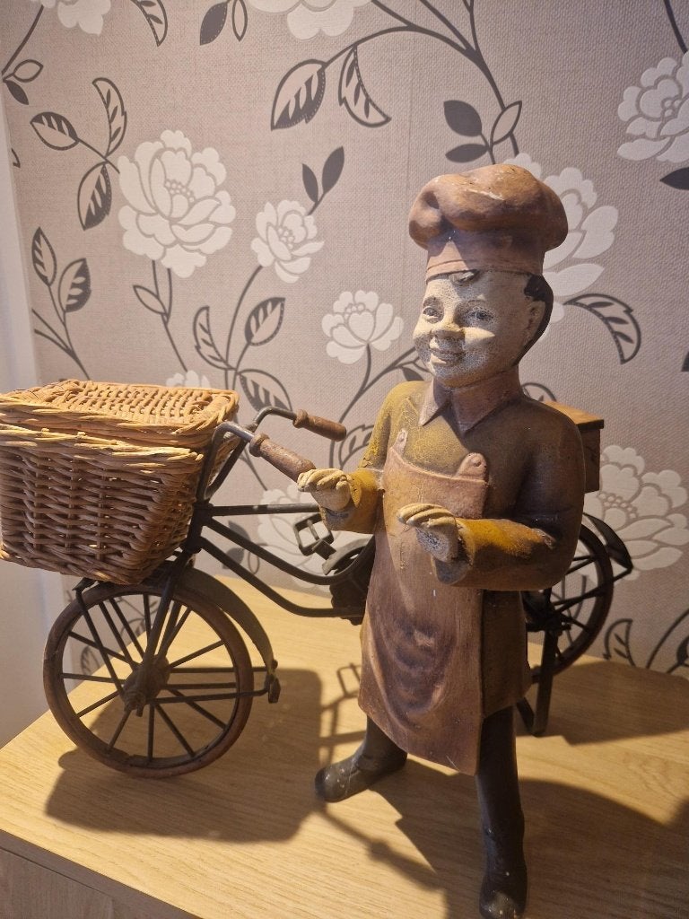 Vintage Bakker op Fiets Beeld - Decoratief, Ophalen