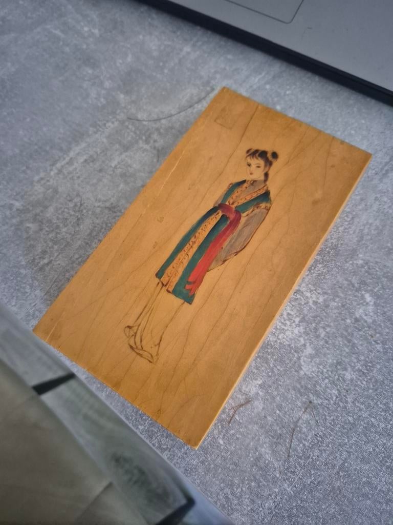 Houten doosje met Aziatische dame afbeelding, Ophalen of Verzenden