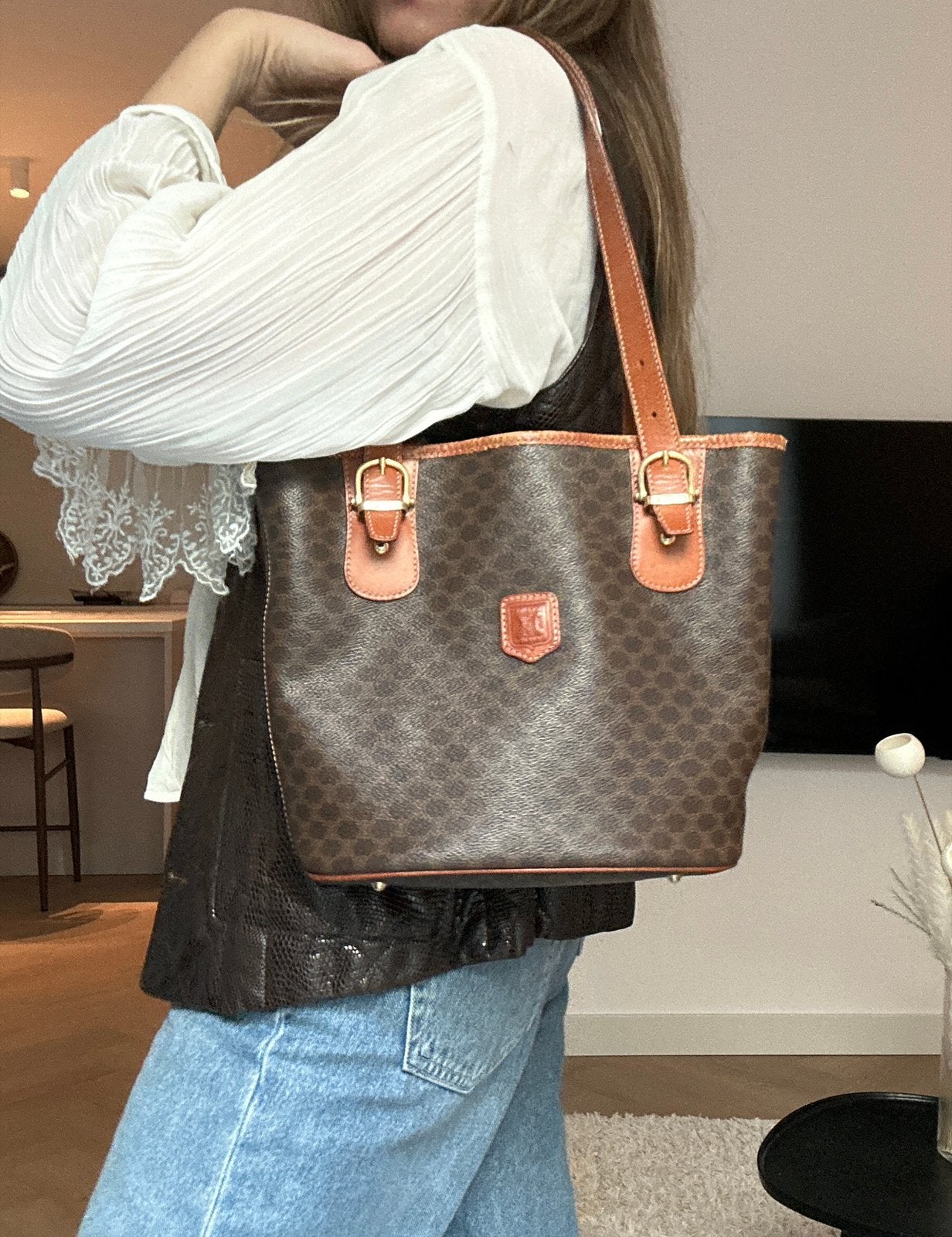 Céline Macadam Vintage Tas, Ophalen of Verzenden, Gebruikt, Bruin, Handtas