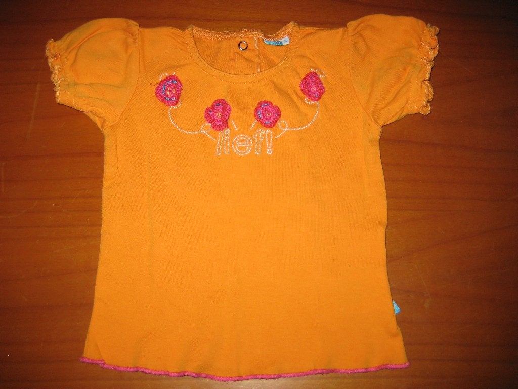 Oranje shirt, 74, lief!, Kinderen en Baby's, Ophalen of Verzenden, Zo goed als nieuw, Meisje, Shirtje of Longsleeve