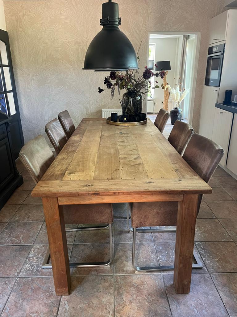 Eettafel met stoelen (240x100 cm), Ophalen, Gebruikt, 100 tot 150 cm, Landeiijke eethoek