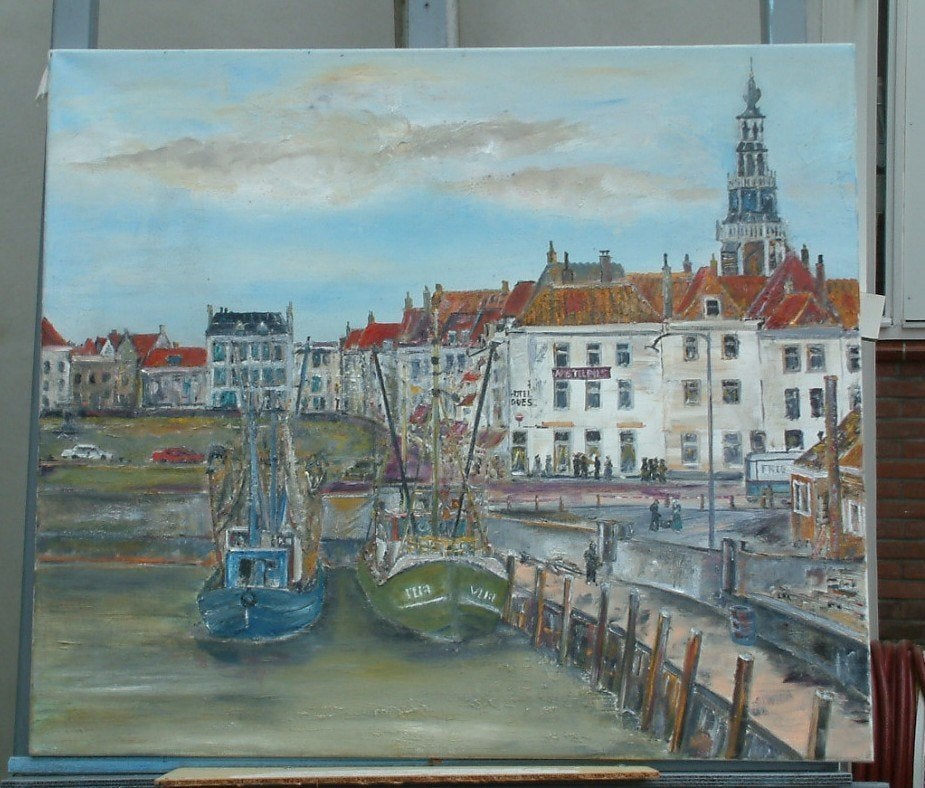 Vlissingen  oude haven  Visserij, Maritiem / water, Doek, Ophalen of Verzenden, Olieverf