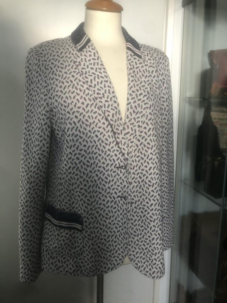 DIVAS tricot half gevoerd blazertje blauw mt 44 metaal, Blauw, Maat 42/44 (L), Ophalen of Verzenden, Zo goed als nieuw