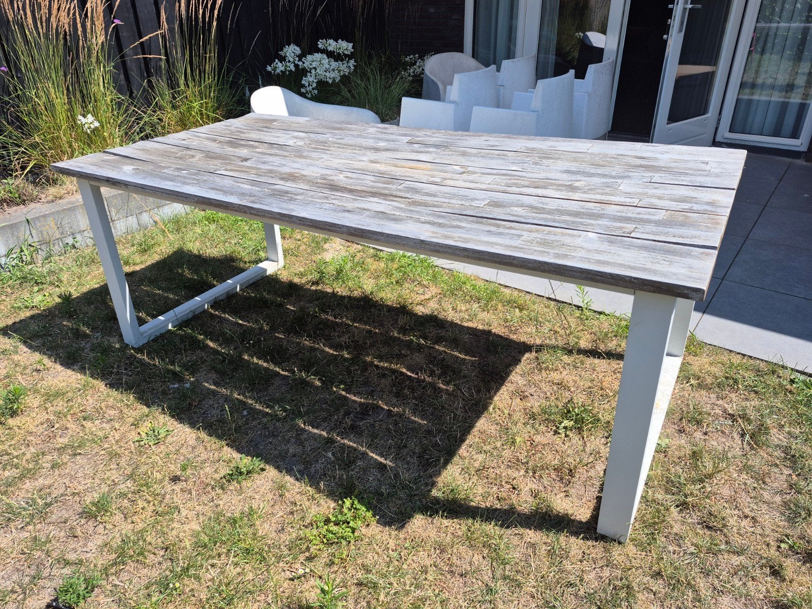GRATIS tuintafel met metalen onderframe 210x100cm, Tuin en Terras, Tuintafels, Ophalen of Verzenden, Gebruikt, Rechthoekig, Metaal