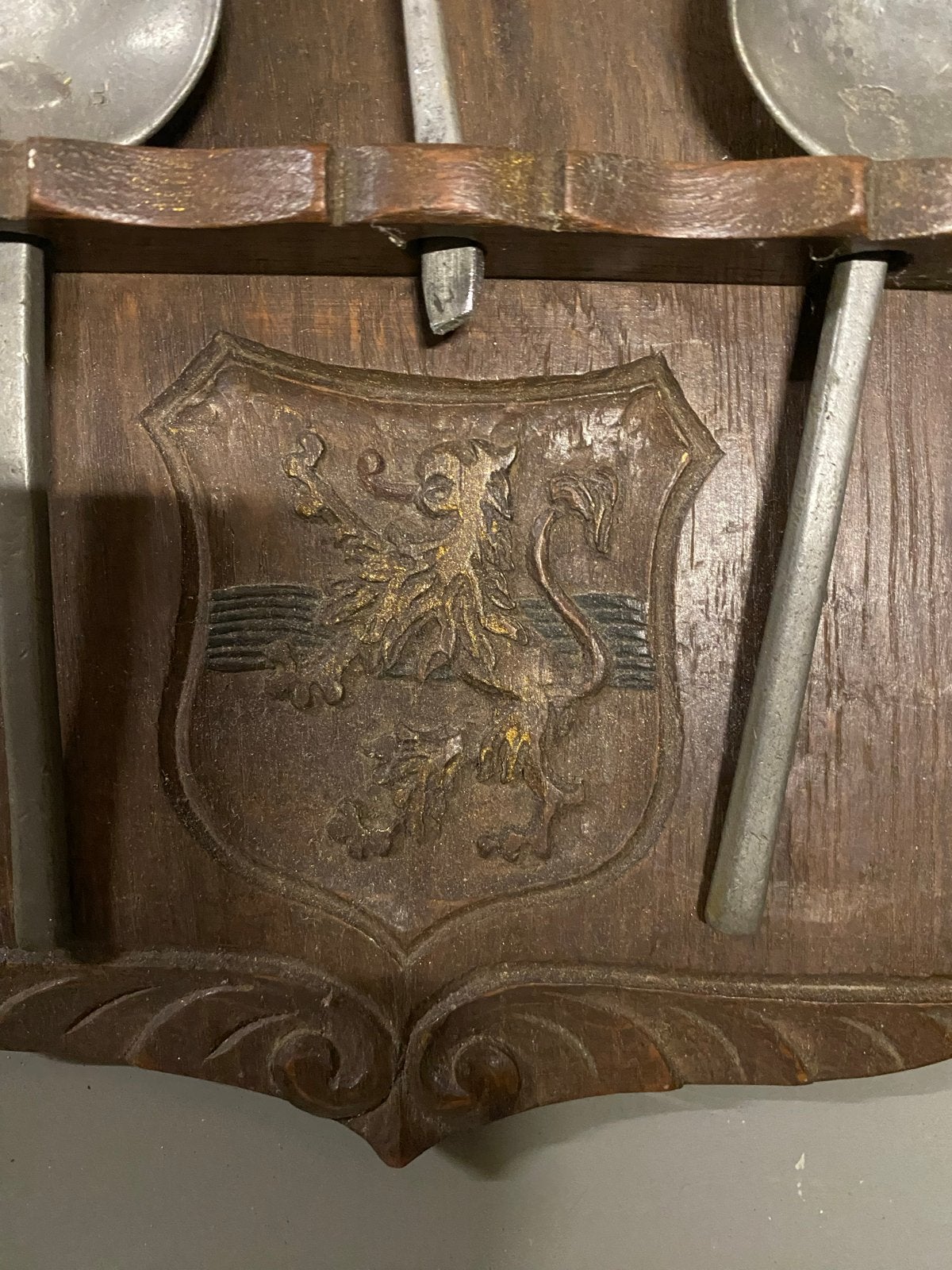 Antieke houten lepelrek met tinnen lepels - Overijssel, Antiek en Kunst, Ophalen of Verzenden