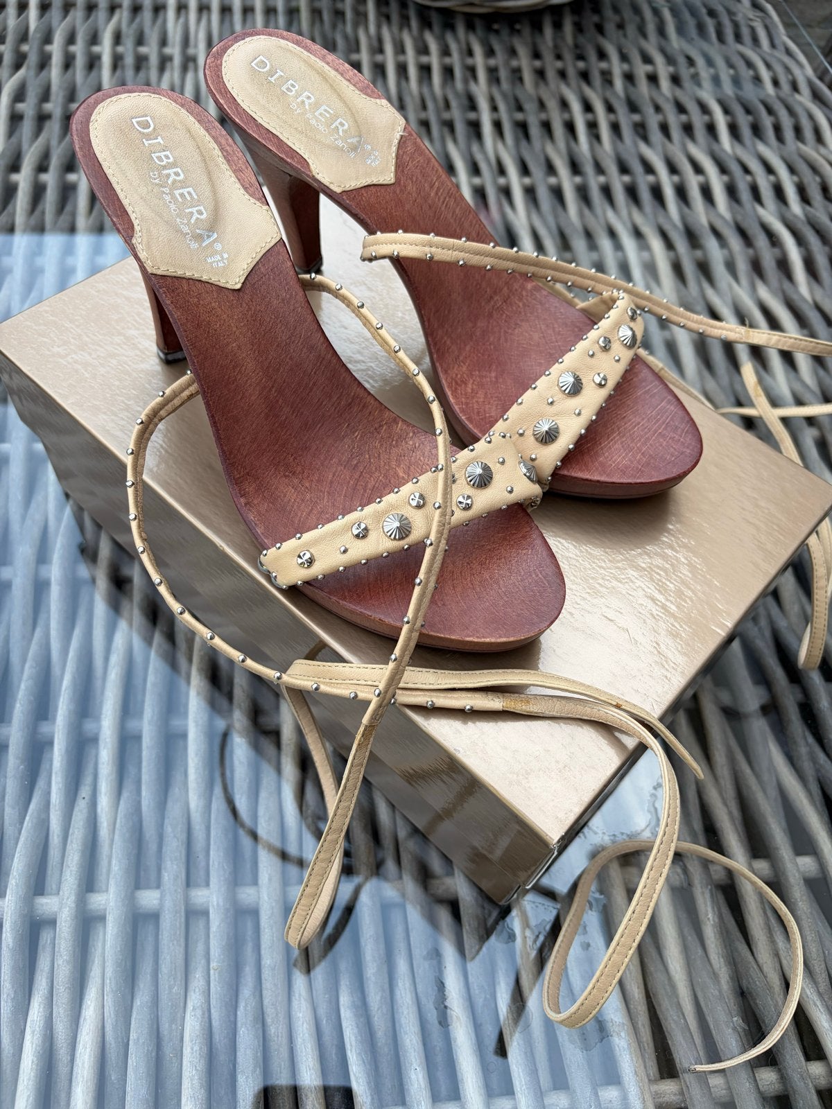 Dibrera by Paola Zanoli Zomer Hakjes Hout Beige Leer Maat 35, Ophalen of Verzenden, Zo goed als nieuw, Beige, Sandalen of Muiltjes