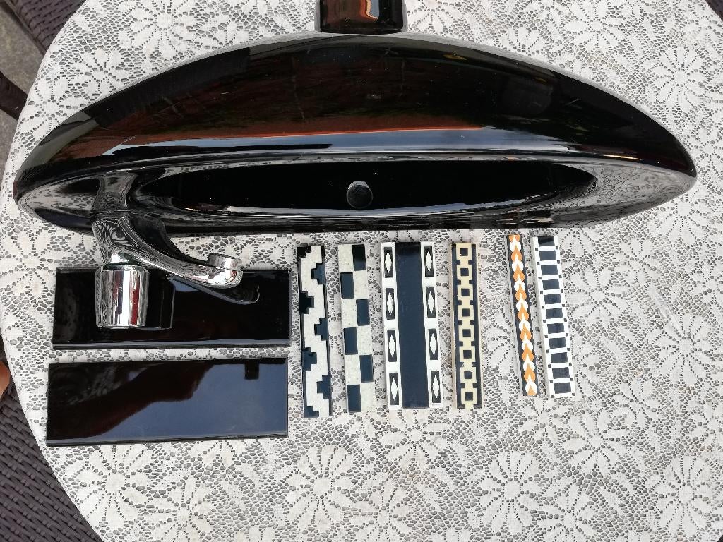 50x22cm Zwart vintage fonteintje incl kraan ondiep, Antiek en Kunst, Ophalen