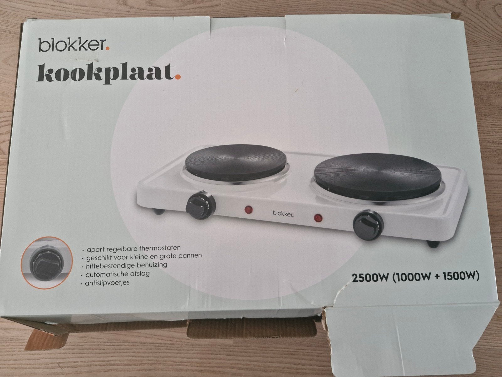 Blokker Kookplaat Dubbele Pit 2500W - Nieuw, Nieuw, 3 kookzones of minder, Ophalen of Verzenden, Vrijstaand